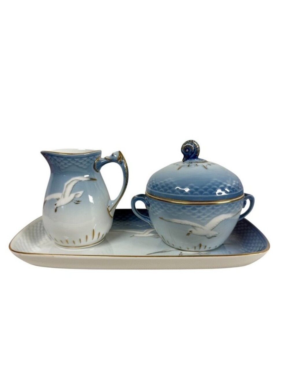 Vintage Bing & Grondahl Seagull Cream and Covered Sugar Bowl Set With Tray